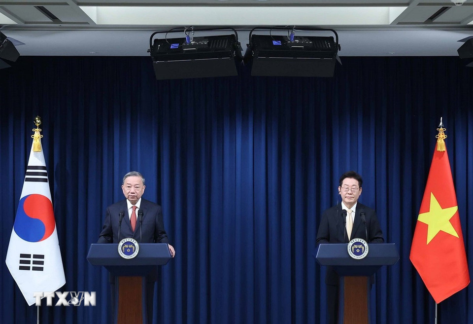 Tổng Bí thư Tô Lâm và Tổng thống Hàn Quốc Lee Jae Myung gặp gỡ báo chí